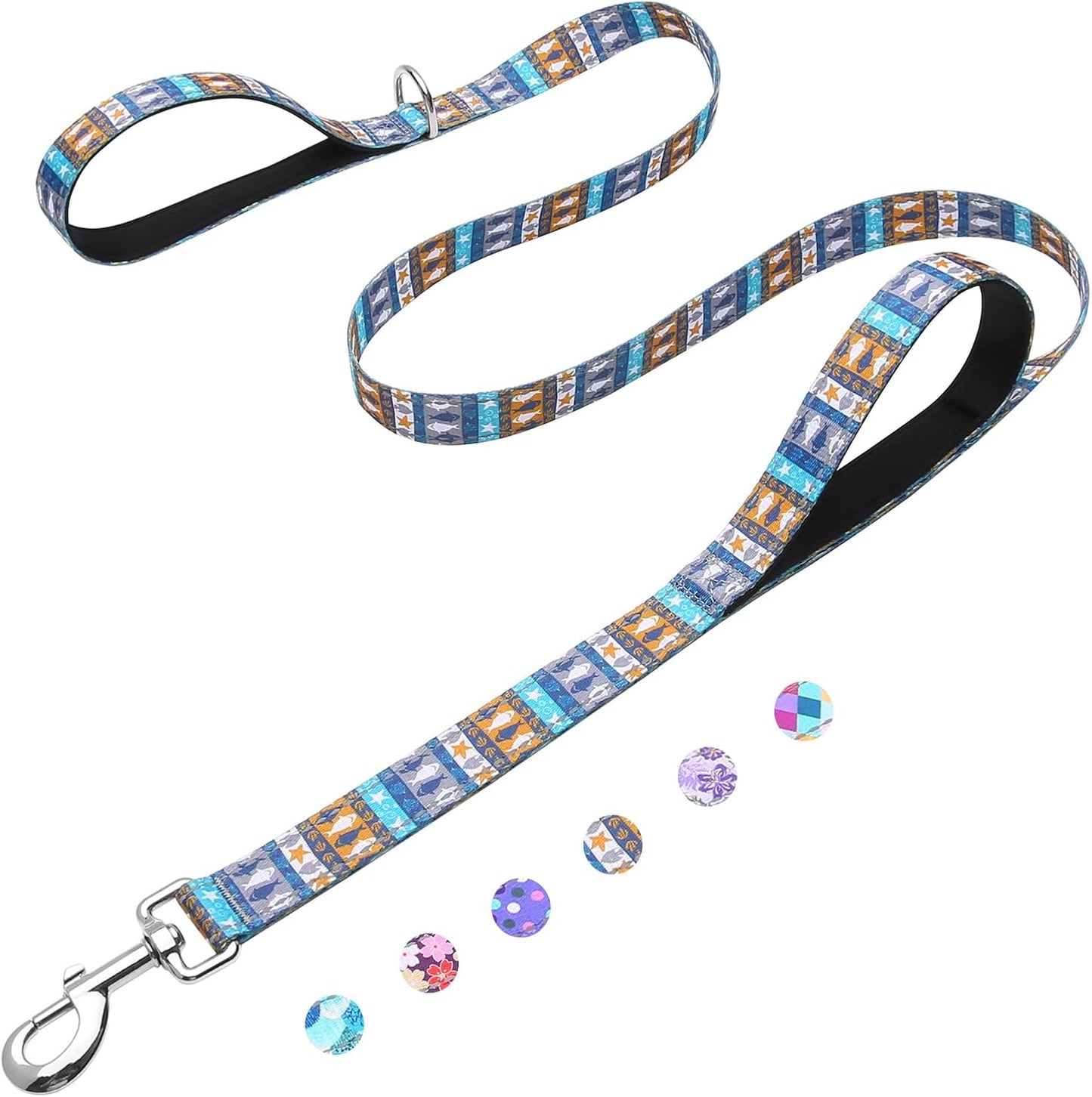 Reflective 6ft Dog Leash with Two Padded Handles, Heavy Duty Strong Nylon Pet Leash with Soft Neoprene Handle for Small Medium Large Dogs, Colorful Geometric - Image 10