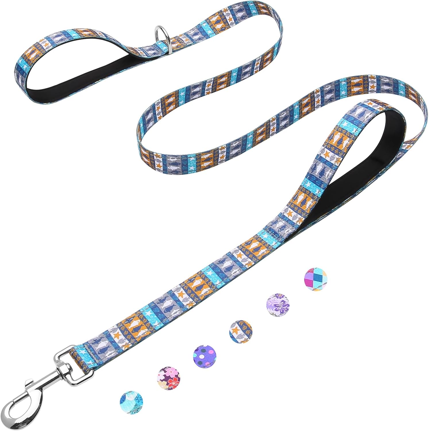 Reflective 6ft Dog Leash with Two Padded Handles, Heavy Duty Strong Nylon Pet Leash with Soft Neoprene Handle for Small Medium Large Dogs, Colorful Geometric - Image 10