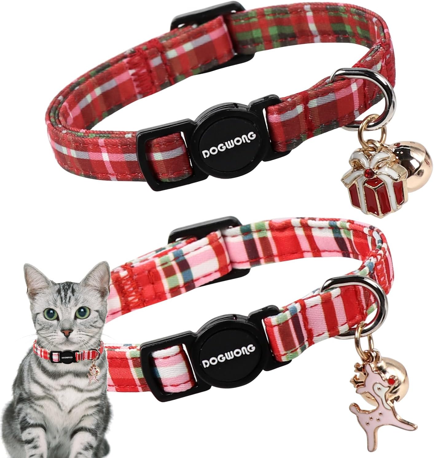 DOGWONG breakaway kitten collar set showing the color matched bell and safety release latch.