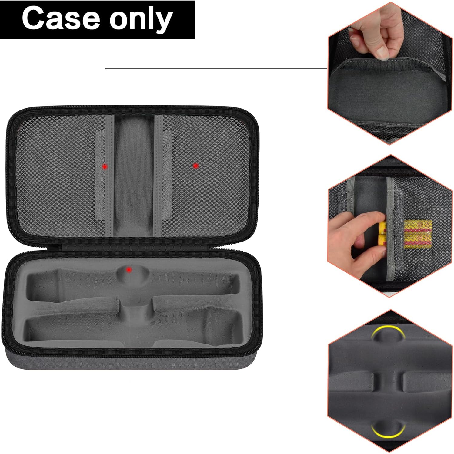 Grey handheld microphone travel container with durable web handle strap