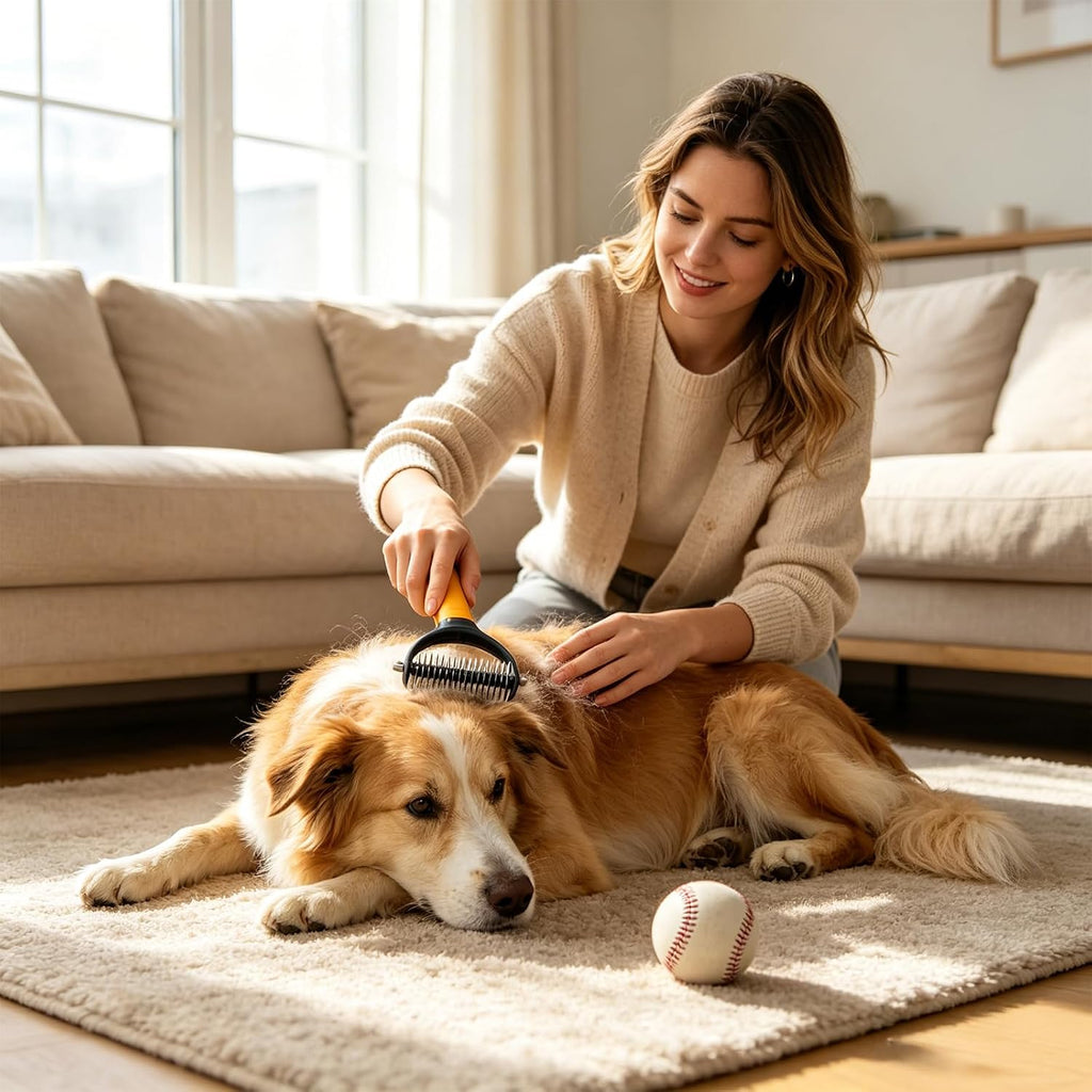 Side profile of the Jiexily multifunctional pet grooming tool in green color