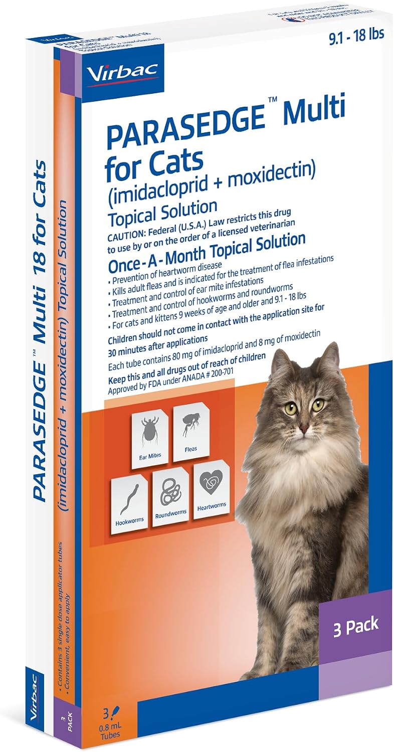 Back of Virbac Parasedge Multi 18 box with usage info