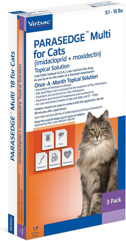 Back of Virbac Parasedge Multi 18 box with usage info