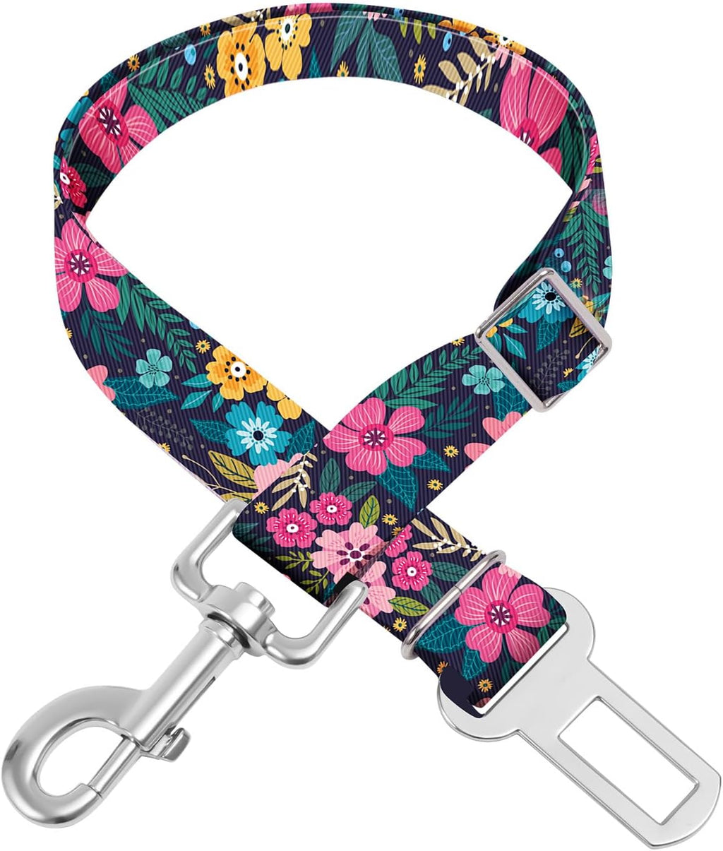 Hcypcv adjustable pet car seat belt floral design