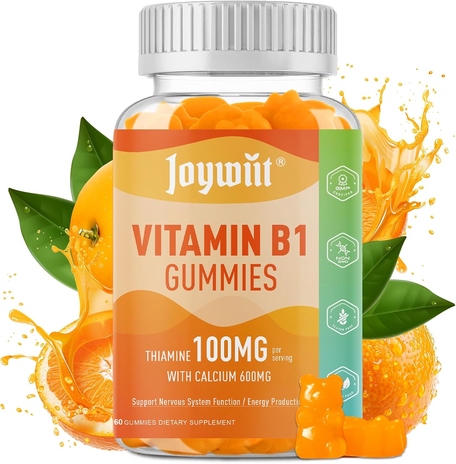 Joywiit Vitamin B1 Gummies 100mg bottle front view for premium thiamine supplementation