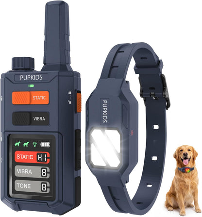 PATPET Pupkids dog shock training collar remote front view displaying digital settings screen