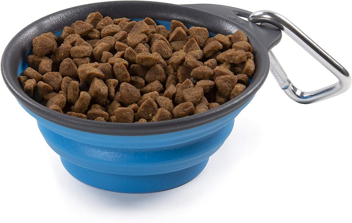 Compact silicone travel feeding dish for dogs and cats on the go