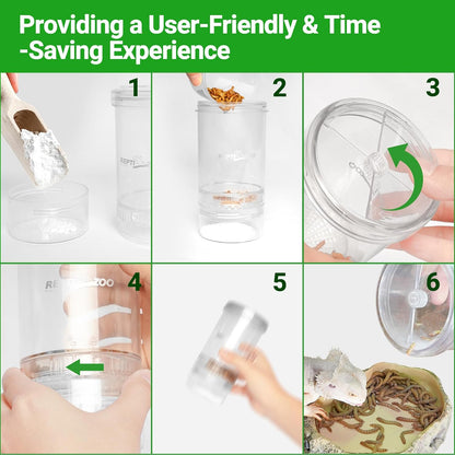 Reptile feeding kit showing calcium powder mixing process
