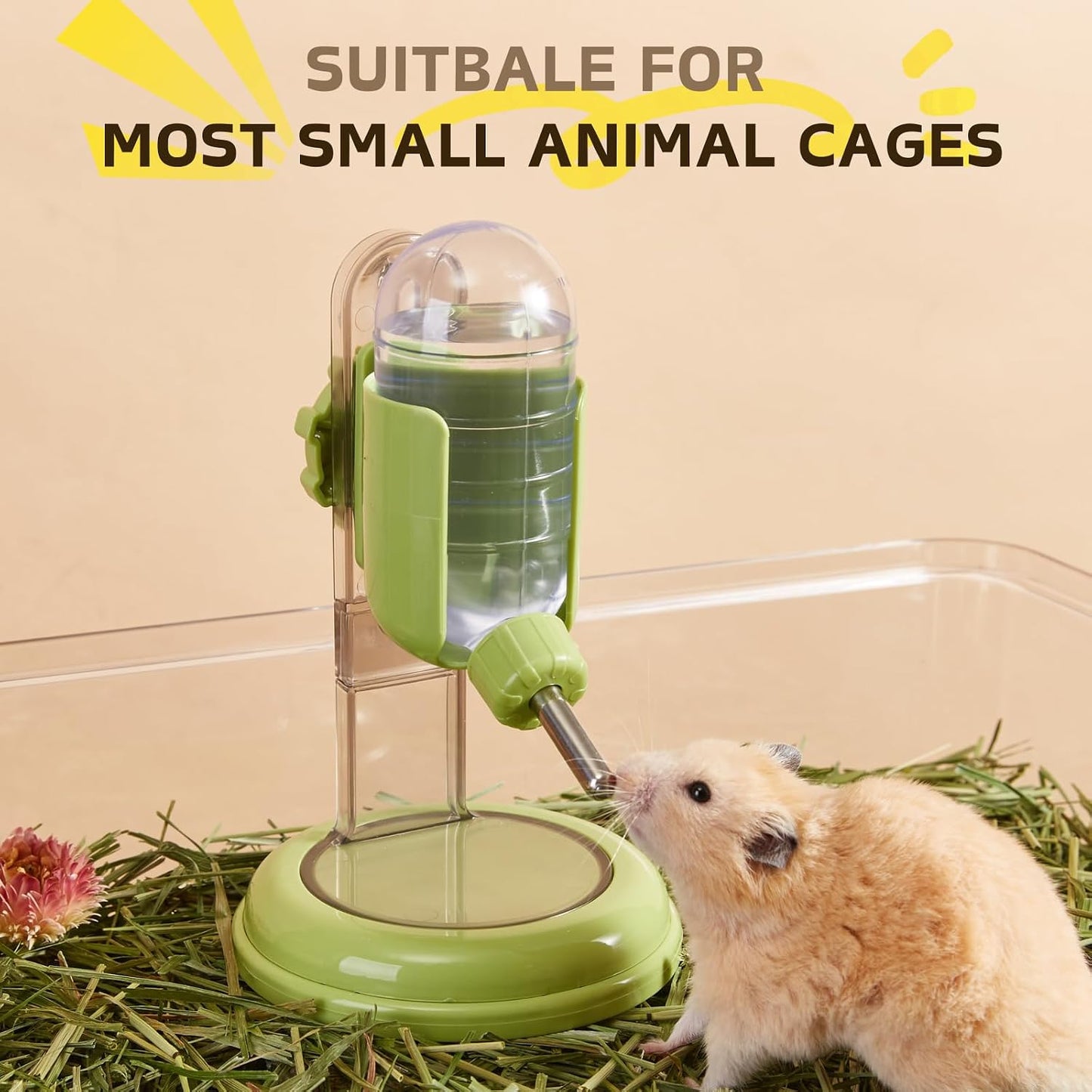 Hamster Water Bottle with Stand, 4oz Water Dispenser for Syrian Dwarf Hamsters Gerbils Mice Rats Degus (Gray) - Image 2