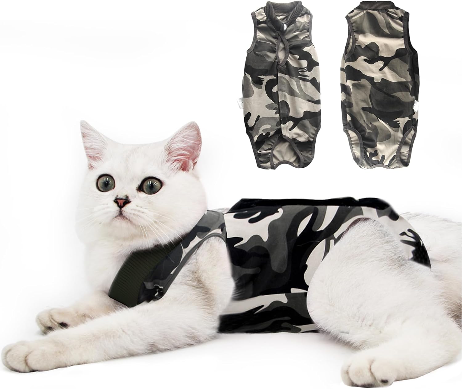 Doton protective kitten spay outfit laid flat showing the adjustable neck drawstring.