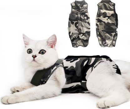 Doton protective kitten spay outfit laid flat showing the adjustable neck drawstring.