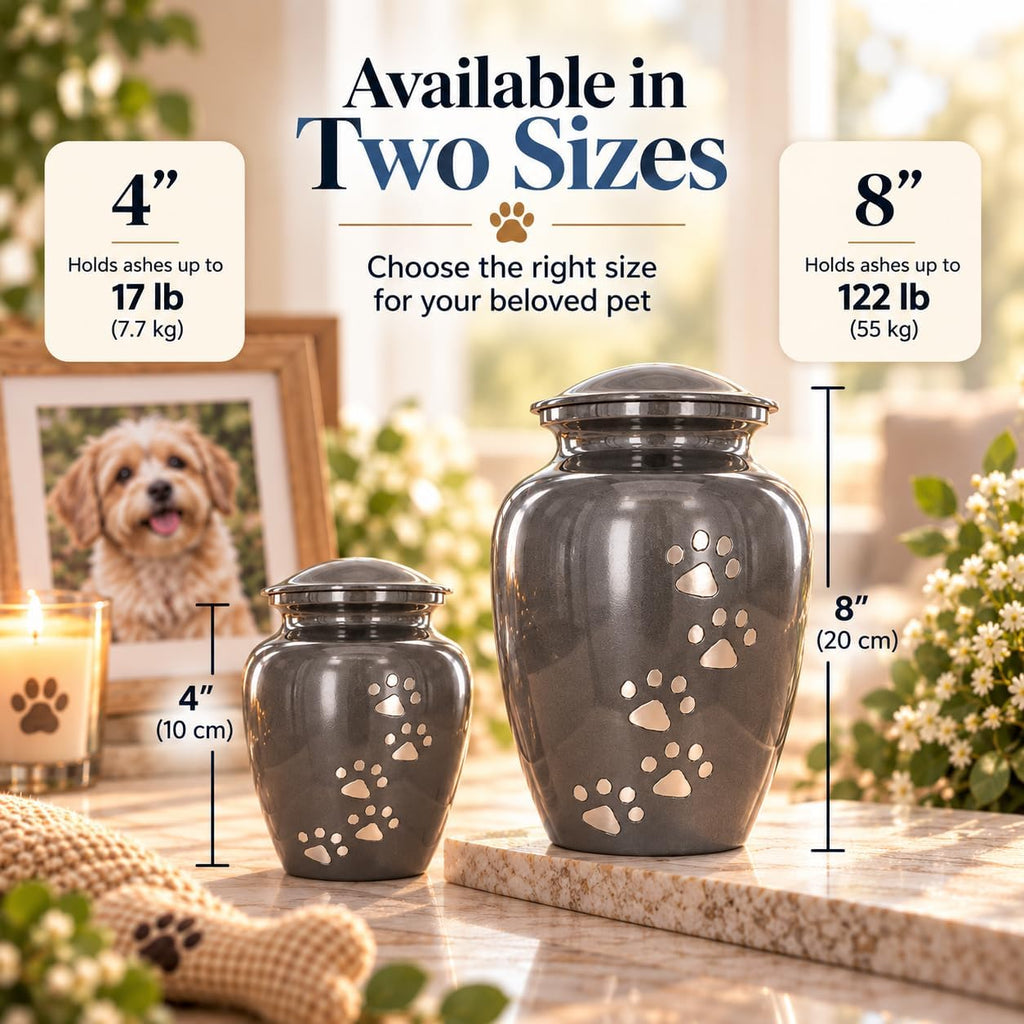 Trupoint Memorials Pet Urn for Dogs and Cats Ashes, Paws Print Grey Cremation Urns for Pets - Grey, Small Up to 17lb - Image 3