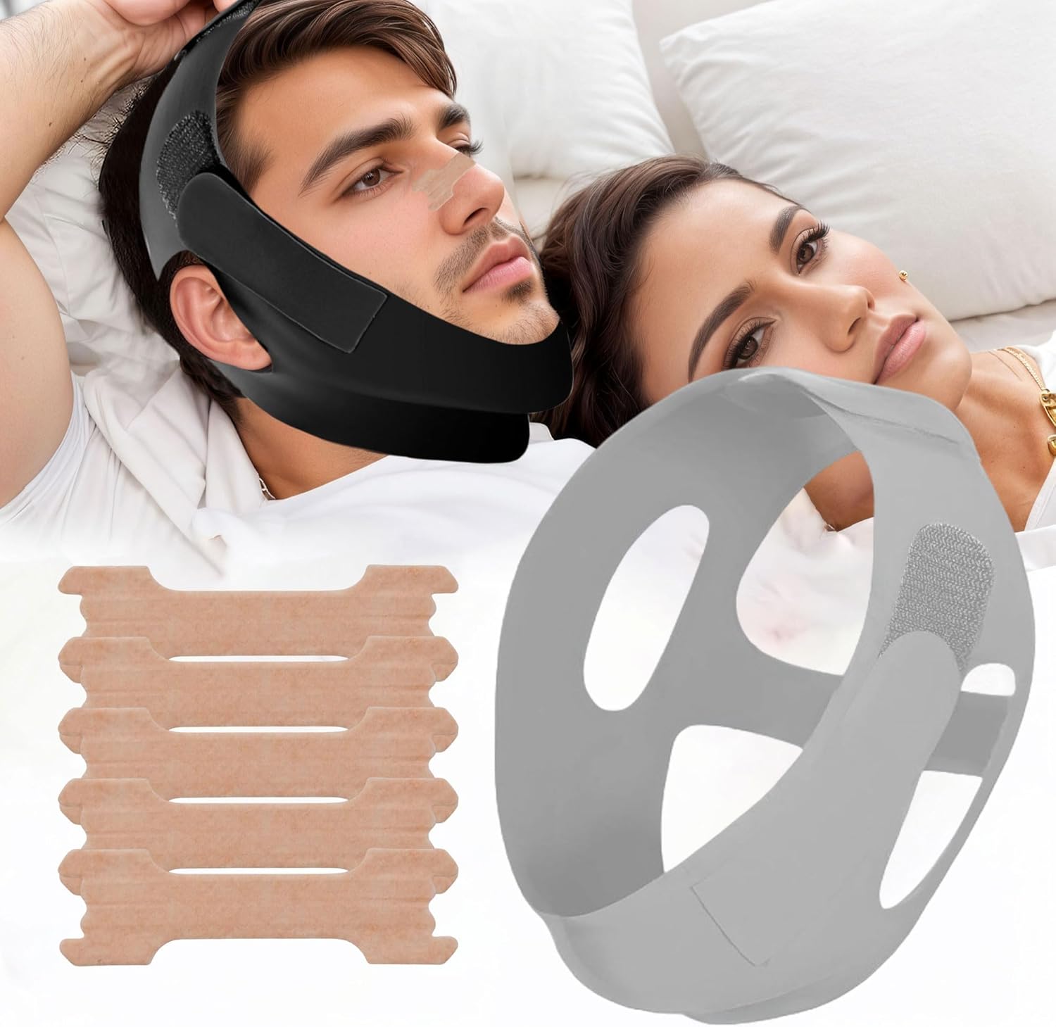 Folanda Anti Snoring Chin Strap front view adjustable sleep aid.