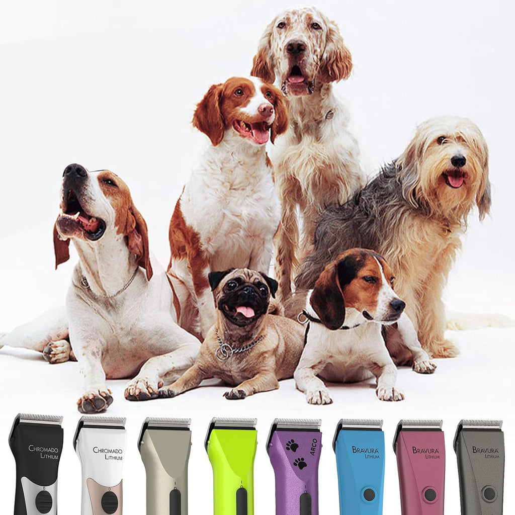 Three pieces of replacement pet clipper blades arranged in a row