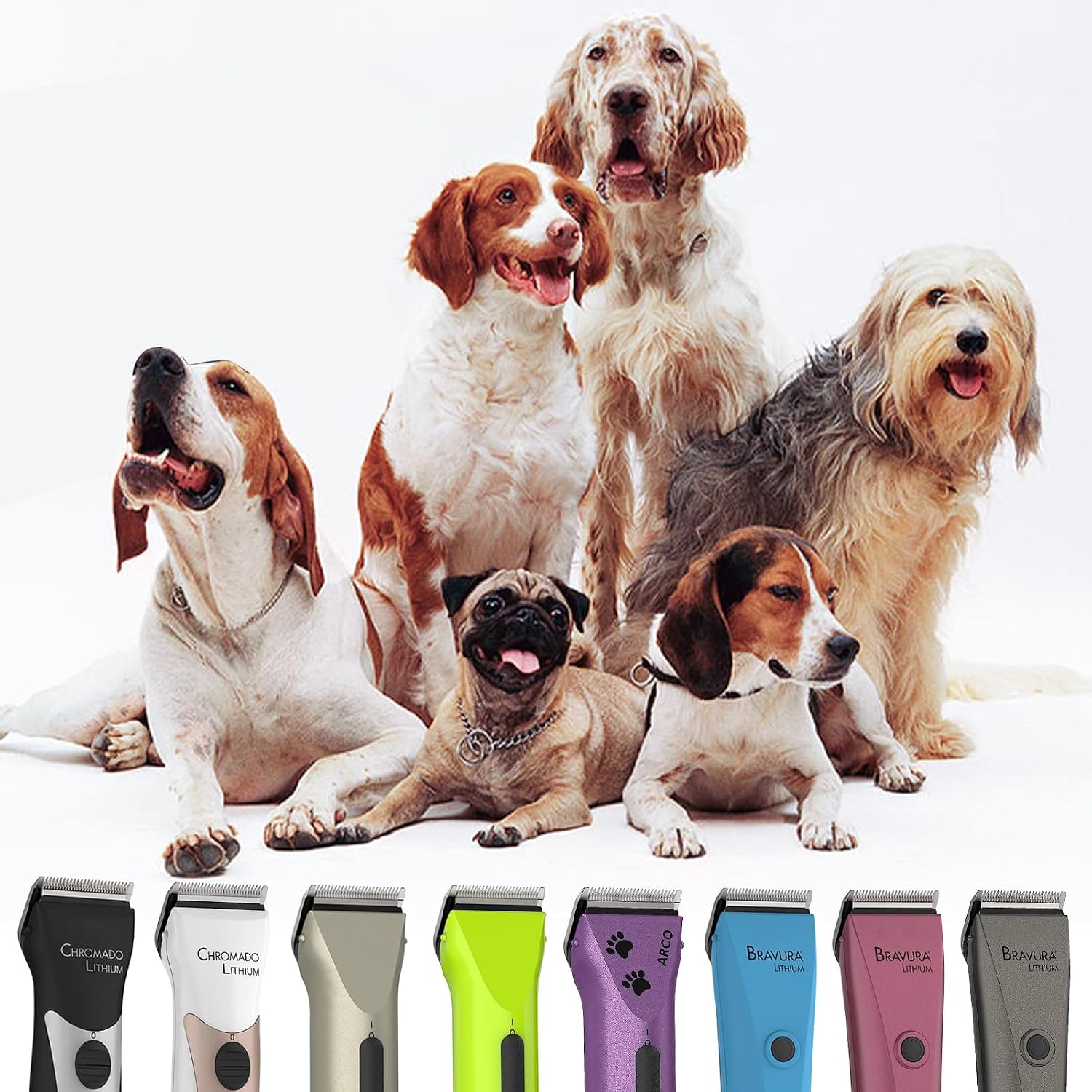 Three pieces of replacement pet clipper blades arranged in a row