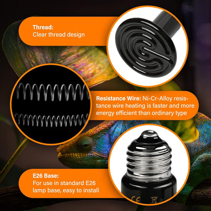 HealSmart non light emitting infrared heat lamp for nocturnal reptiles and amphibians close up.