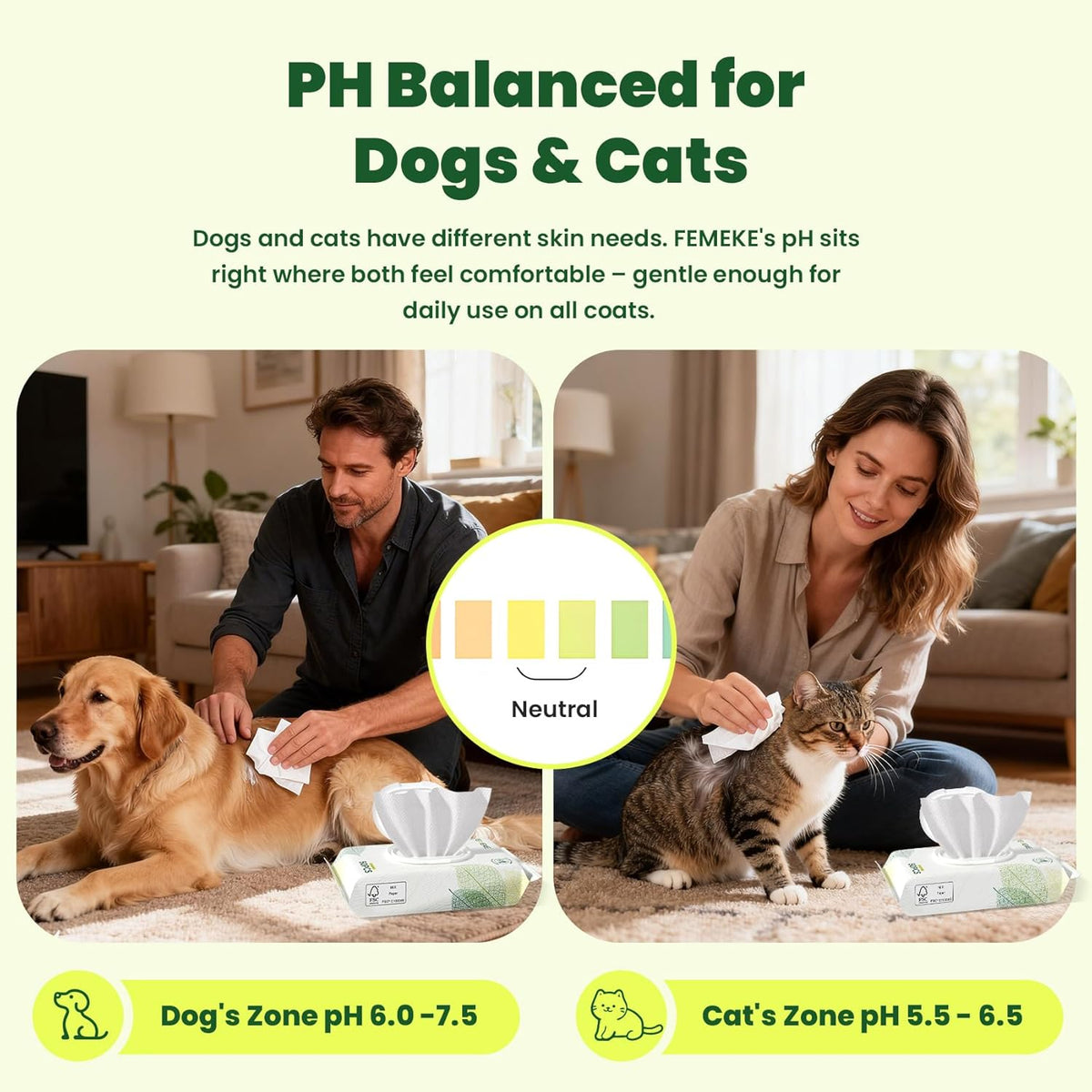 Fragrance free cat grooming wipes with aloe and vitamin E for sensitive skin care.