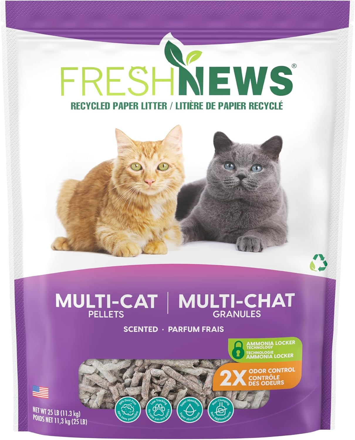 Fresh News Recycled Paper Original Pellet Cat Litter, 25 Pound, Non-Clumping, Unscented, Made in USA - Image 9