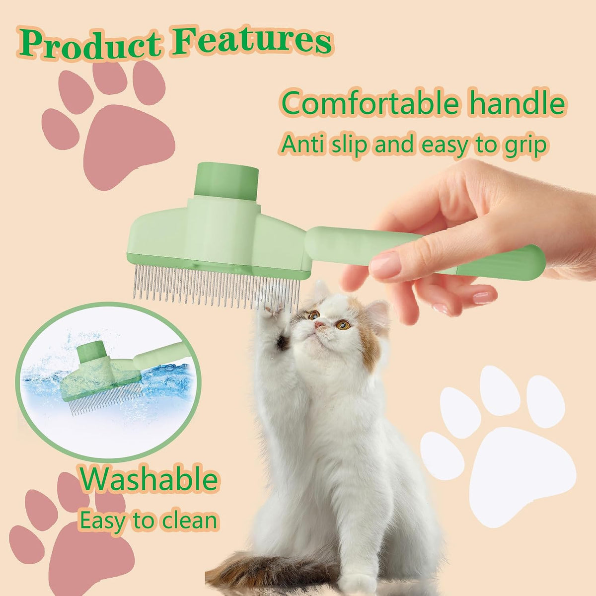 Ergonomic handle of Kittupet grooming comb for cats and dogs