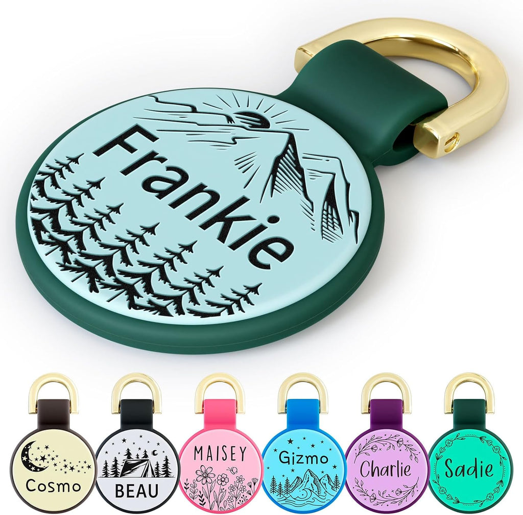 Brayhoo silicone dog tags personalized front view featuring custom mountain design