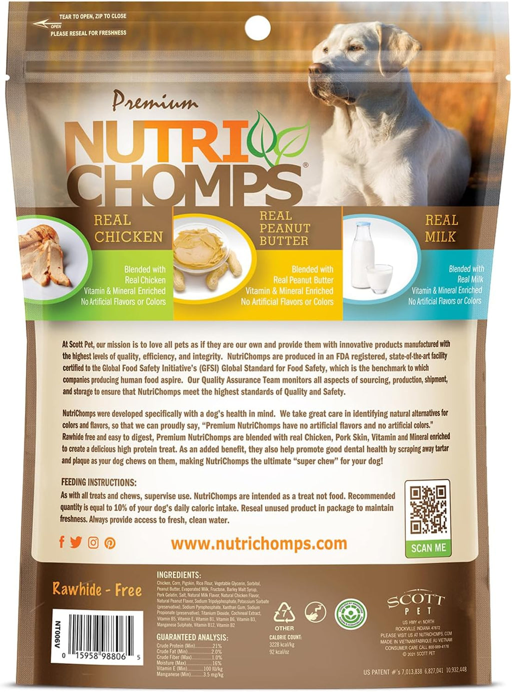 NutriChomps assorted flavor knots back of packaging ingredient details