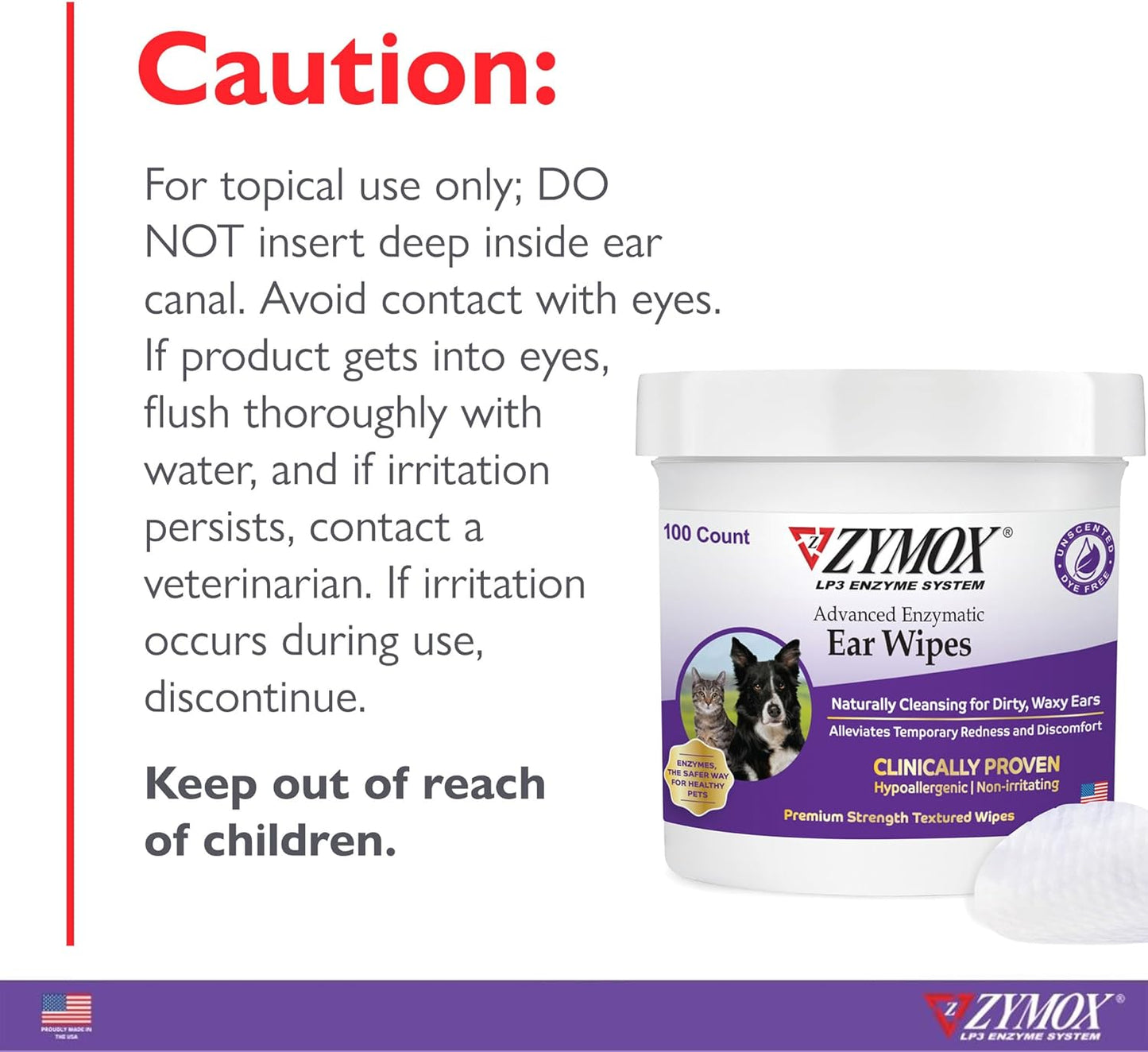 Textured Zymox enzymatic ear wipe for cleaning pet ears