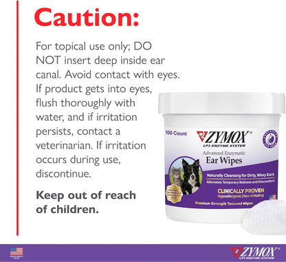 Textured Zymox enzymatic ear wipe for cleaning pet ears