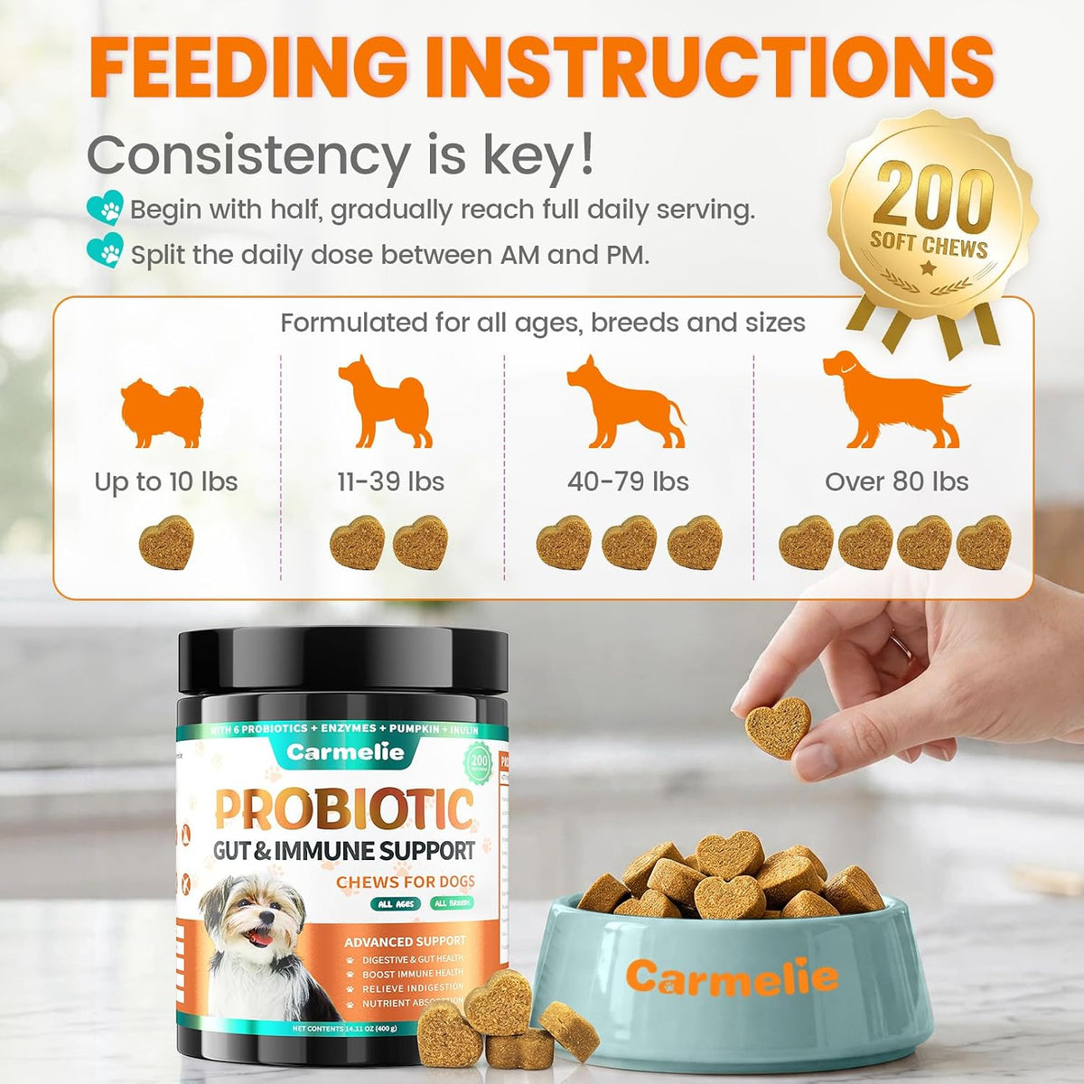 Carmelie immune and allergy support dog soft chews chicken flavor premium imported supplement.