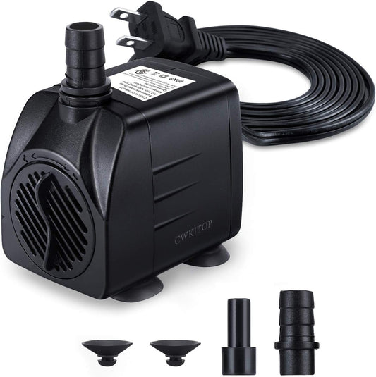 CWKJTOP submersible water fountain pump front view showing adjustable flow dial.
