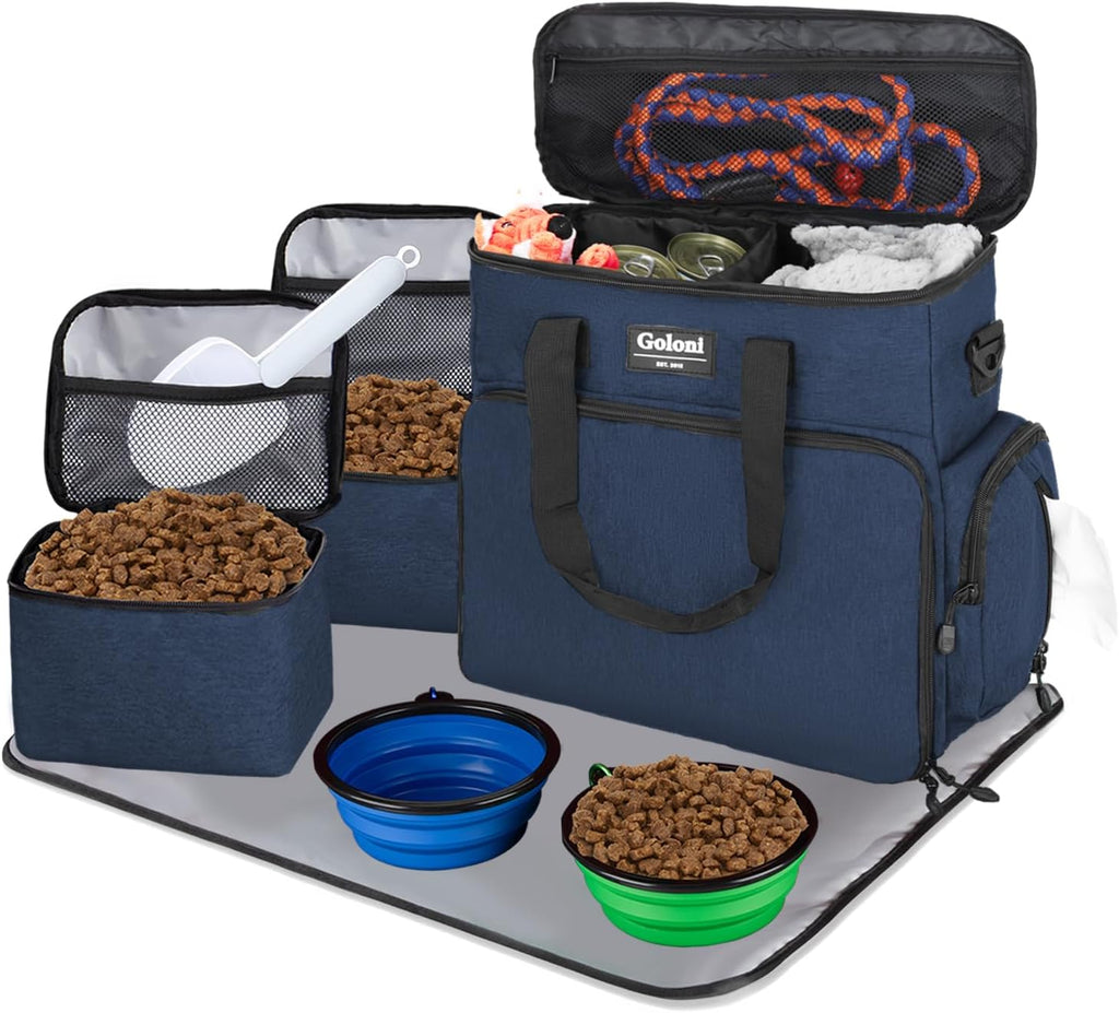 Dog Travel Bag Airline Approved-Pet Travel Tote with Collapsible Bowls,Food Containers & Feeding Mat-Multi-Pocket Organizer for Dogs & Cats, Durable & Water-Resistant for Hiking,Trips,Outdoors - Image 9