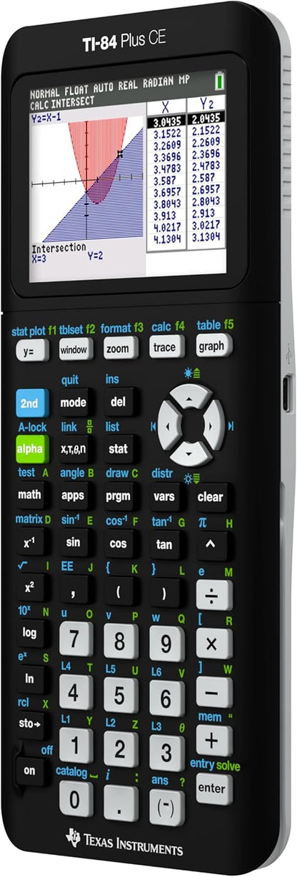 Texas Instruments scientific graphing device in black finish illustrating the high-contrast color-coded buttons and navigation D-pad.