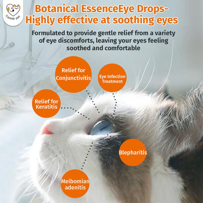 Gentle botanical formula eye drops for relieving pet eye allergies and redness.