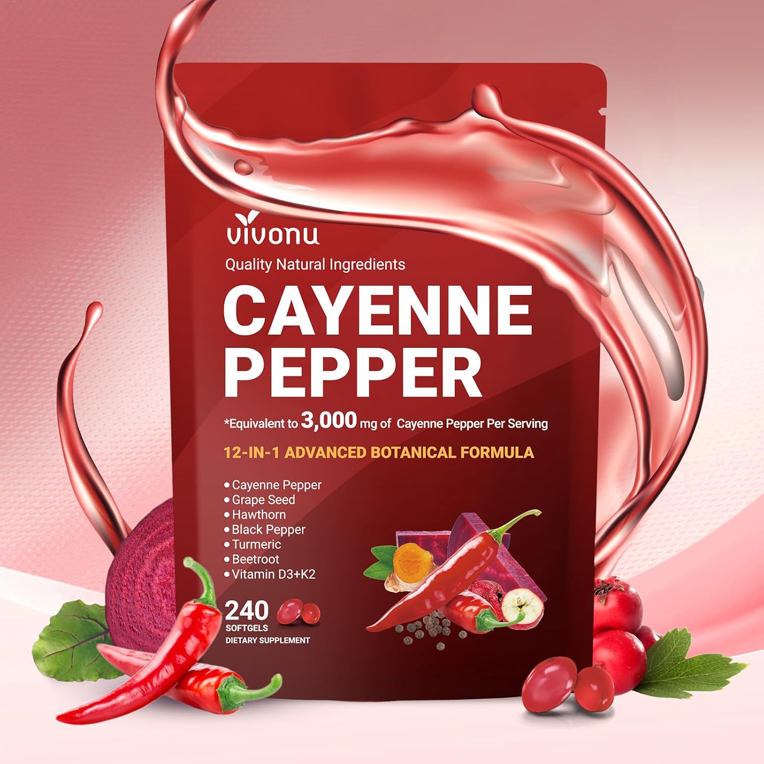 VivoNu Cayenne Pepper Softgels front view bottle