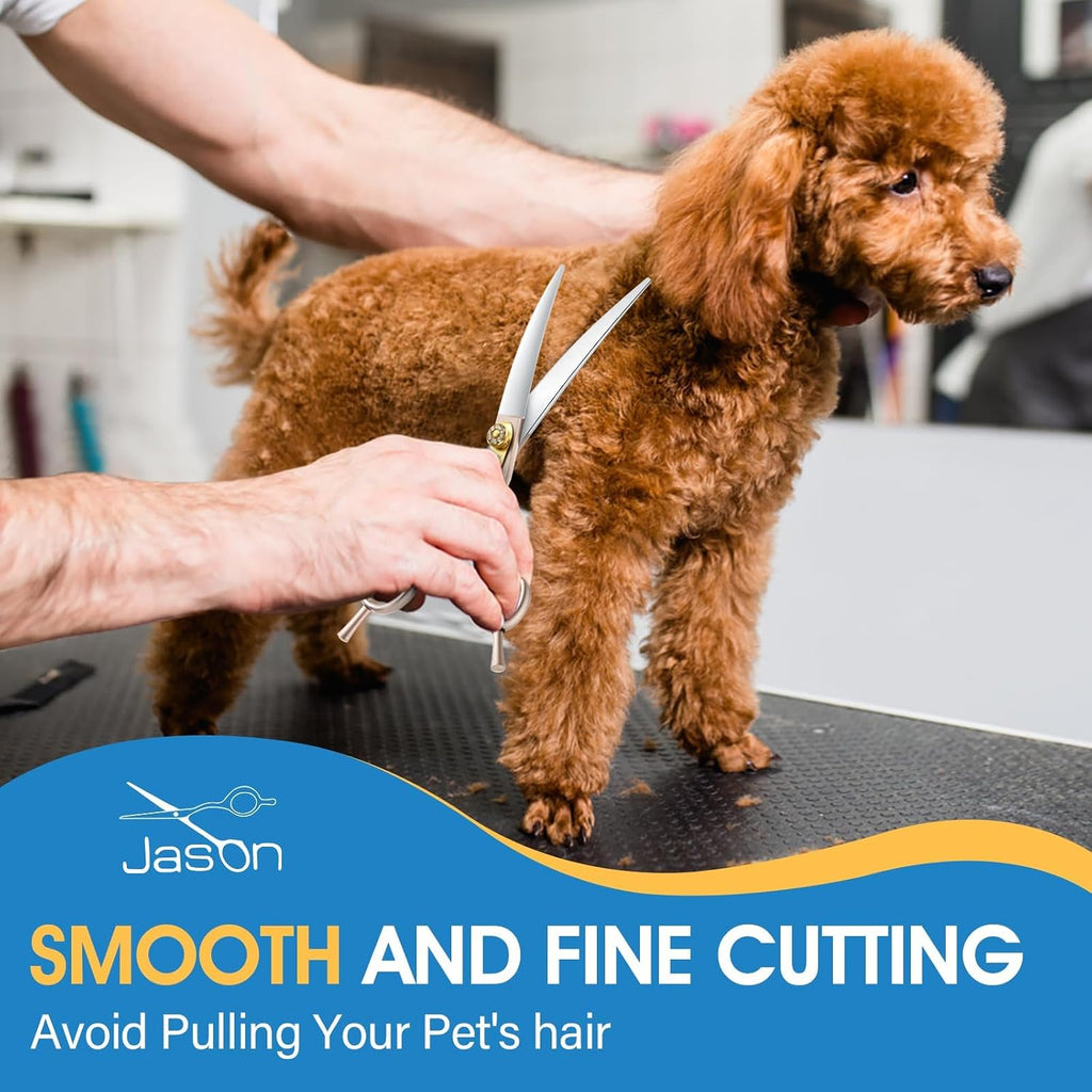 Close up view of JASON seven inch pet shears diamond adjustment screw