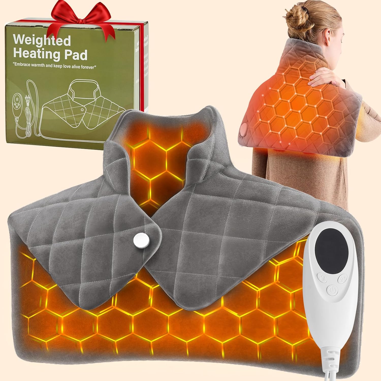 OCTROT weighted heating pad for neck and shoulders front view in grey color