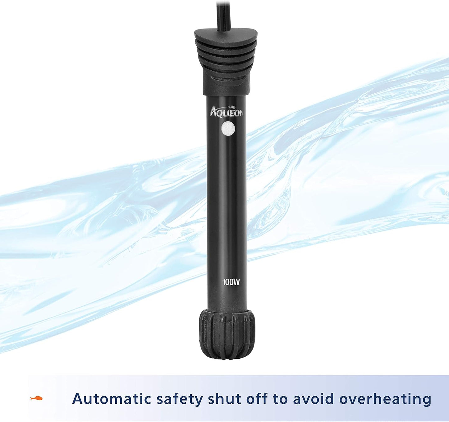 Side view of Aqueon 100W heater with suction cups attached