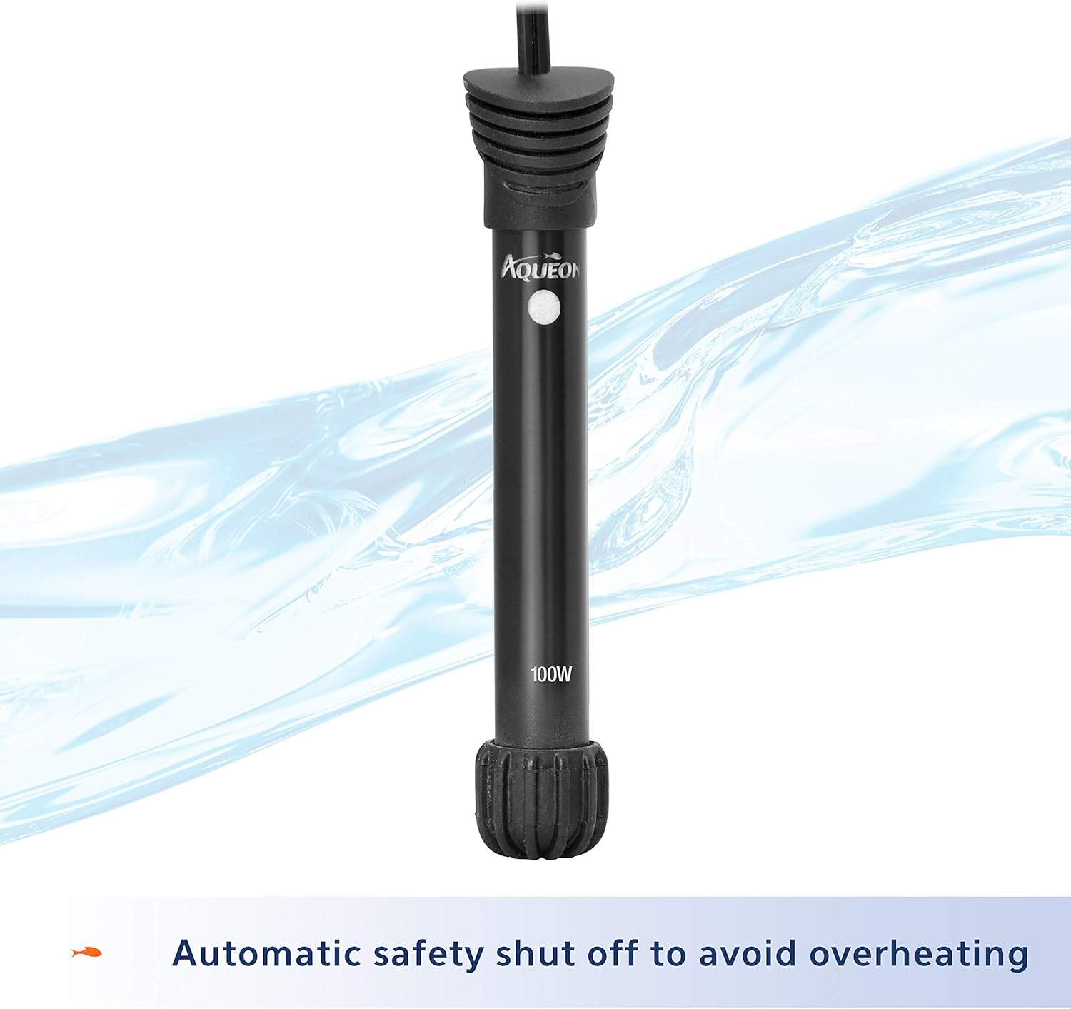Side view of Aqueon 100W heater with suction cups attached
