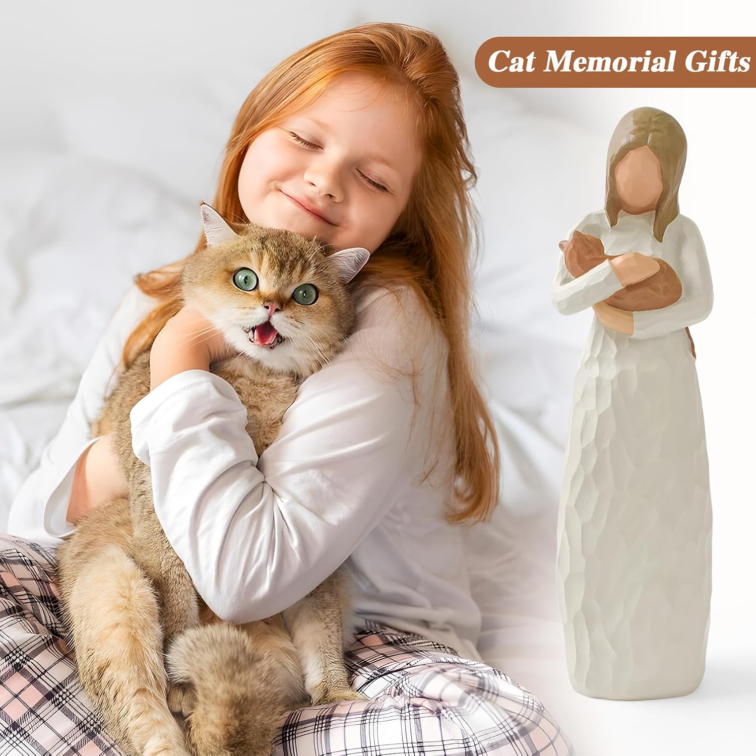 Cuayaes loss of cat sympathy gift guardian angel resin statue detailed close up