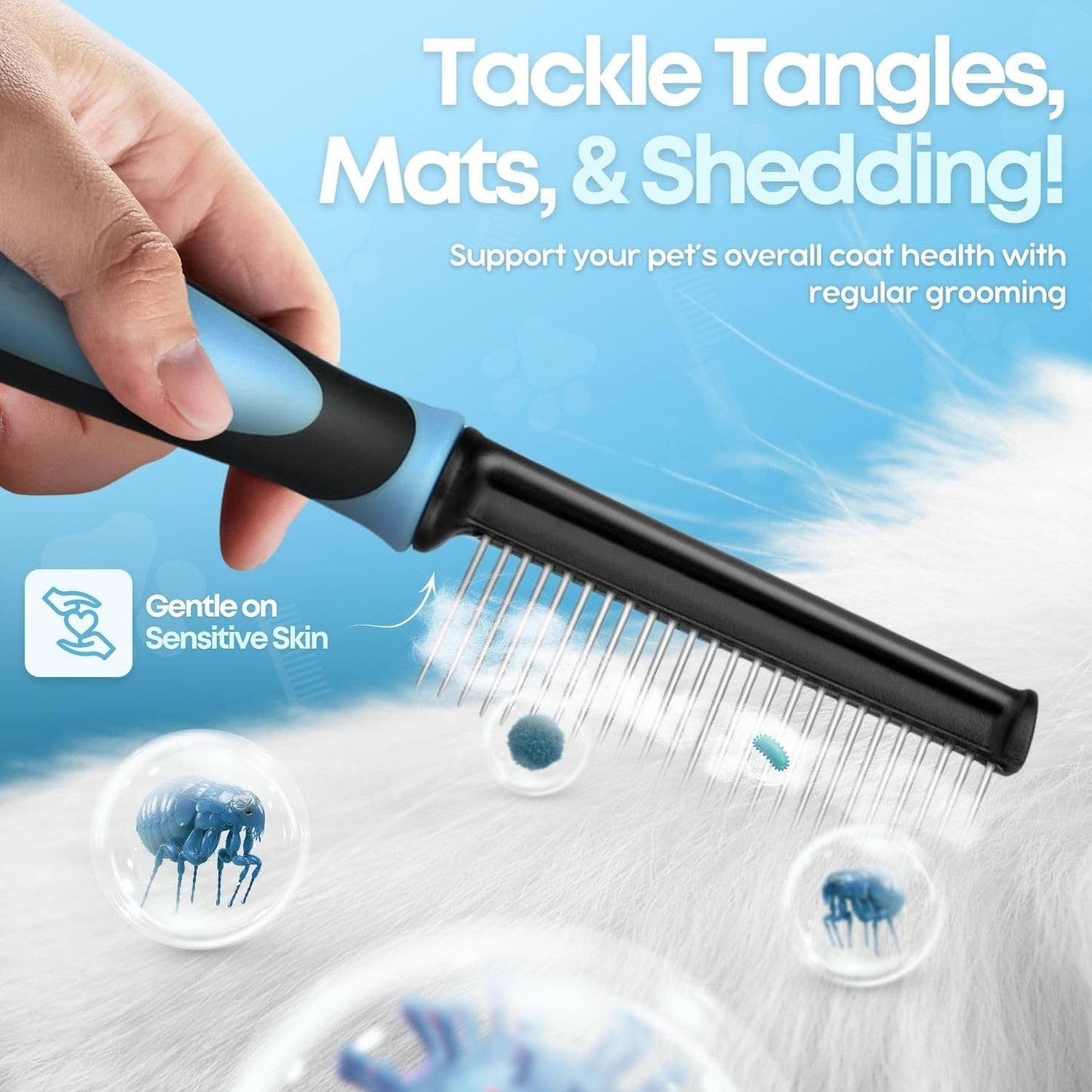 Flexzion professional detangling tool removing mats from dense pet fur