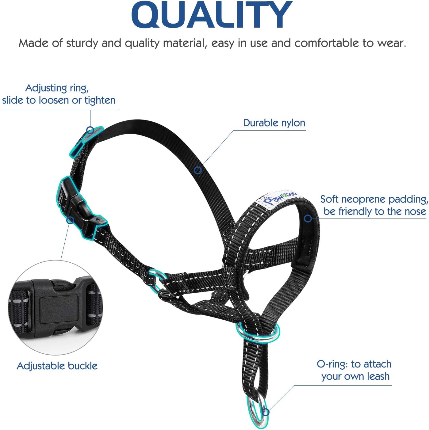 Pawaboo dog training halter collar reflective stitching details