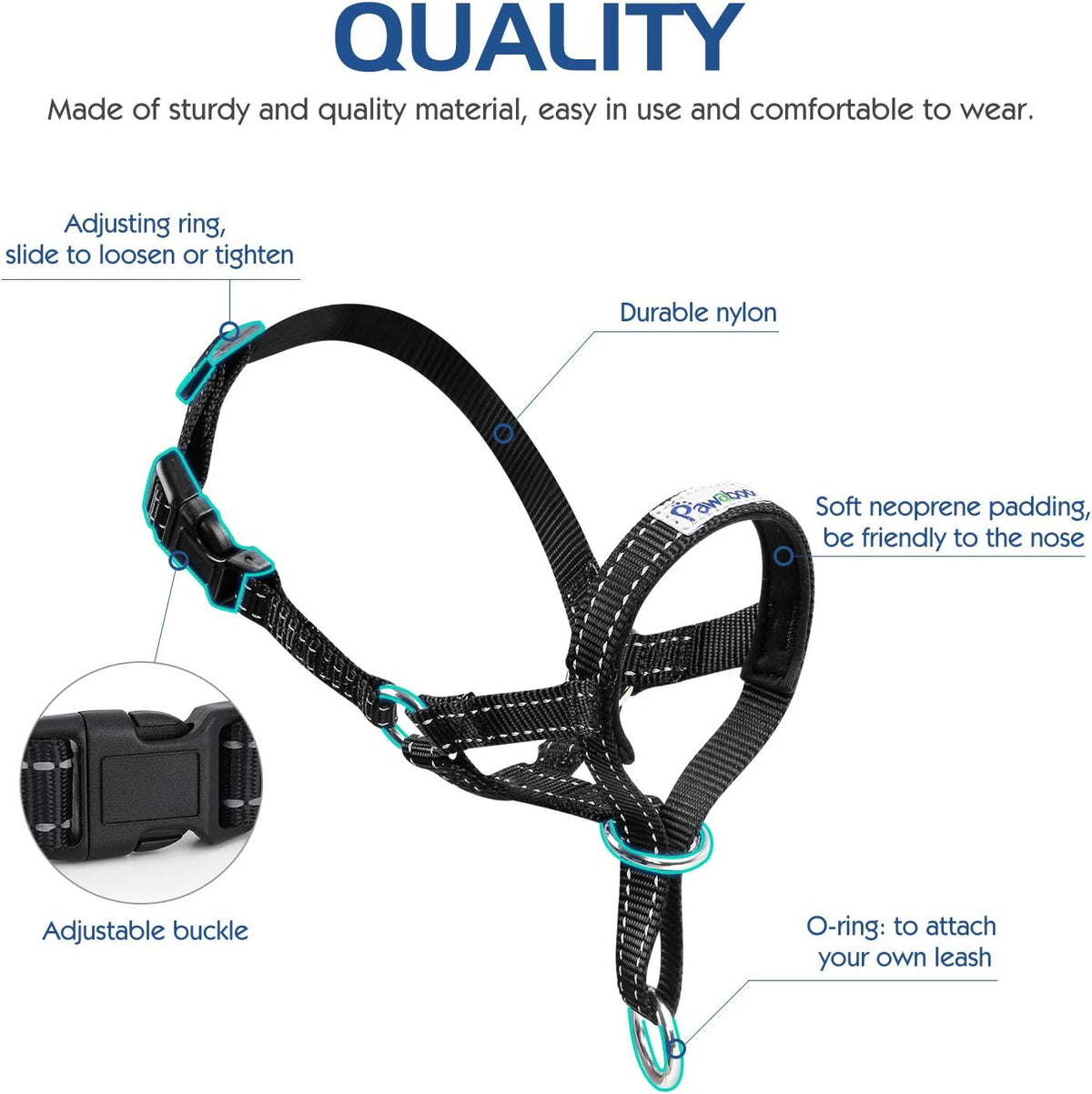 Pawaboo dog training halter collar reflective stitching details