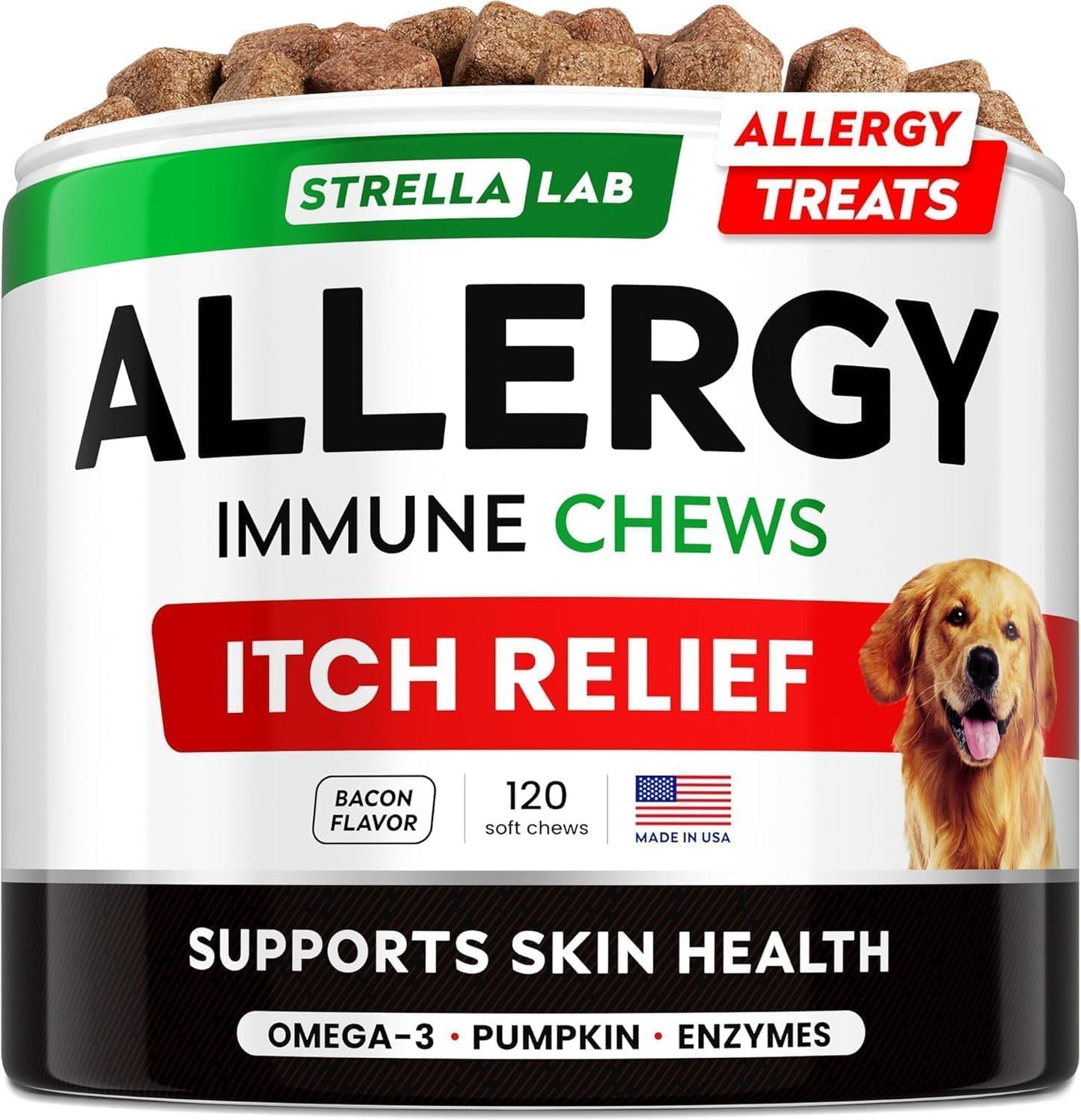 StrellaLab Dog Allergy Relief & Anti Itch Support Chews w/Omega 3: Real Ingredients, Real Taste! Skin & Coat Immune Supplement w/Fish Oil, Pumpkin & Enzymes - Developed by Experts - Made in USA -120Ct - Image 14