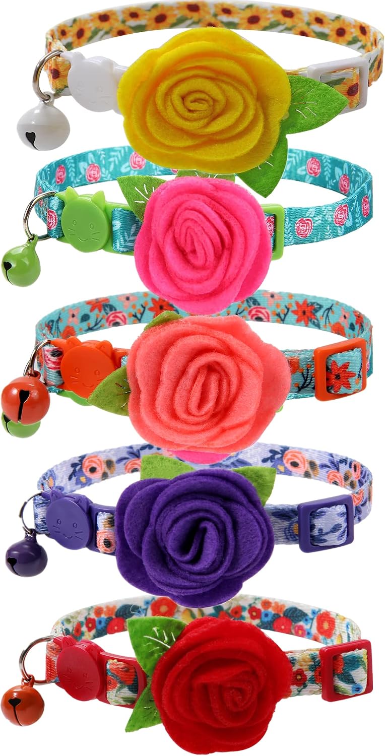 Cat Collar Breakaway with Bells, 3 Pack Small Dog Collar with Flower Charms - Image 9