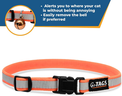 GoTags breakaway cat collar adjusting loop showing sizing range from eight to twelve inches
