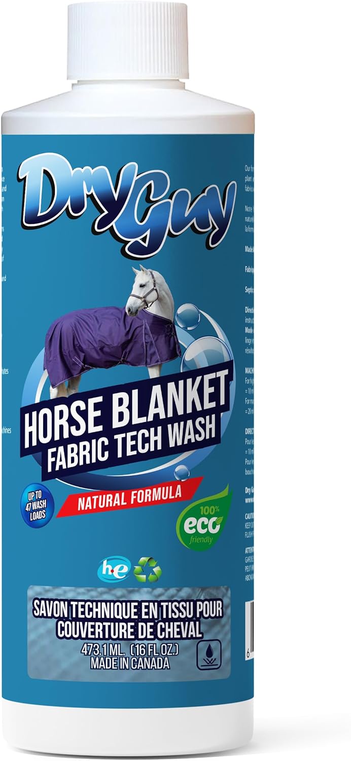 Dry Guy Waterproofing Horse Blanket Fabric Tech Wash front view bottle for premium equine gear maintenance