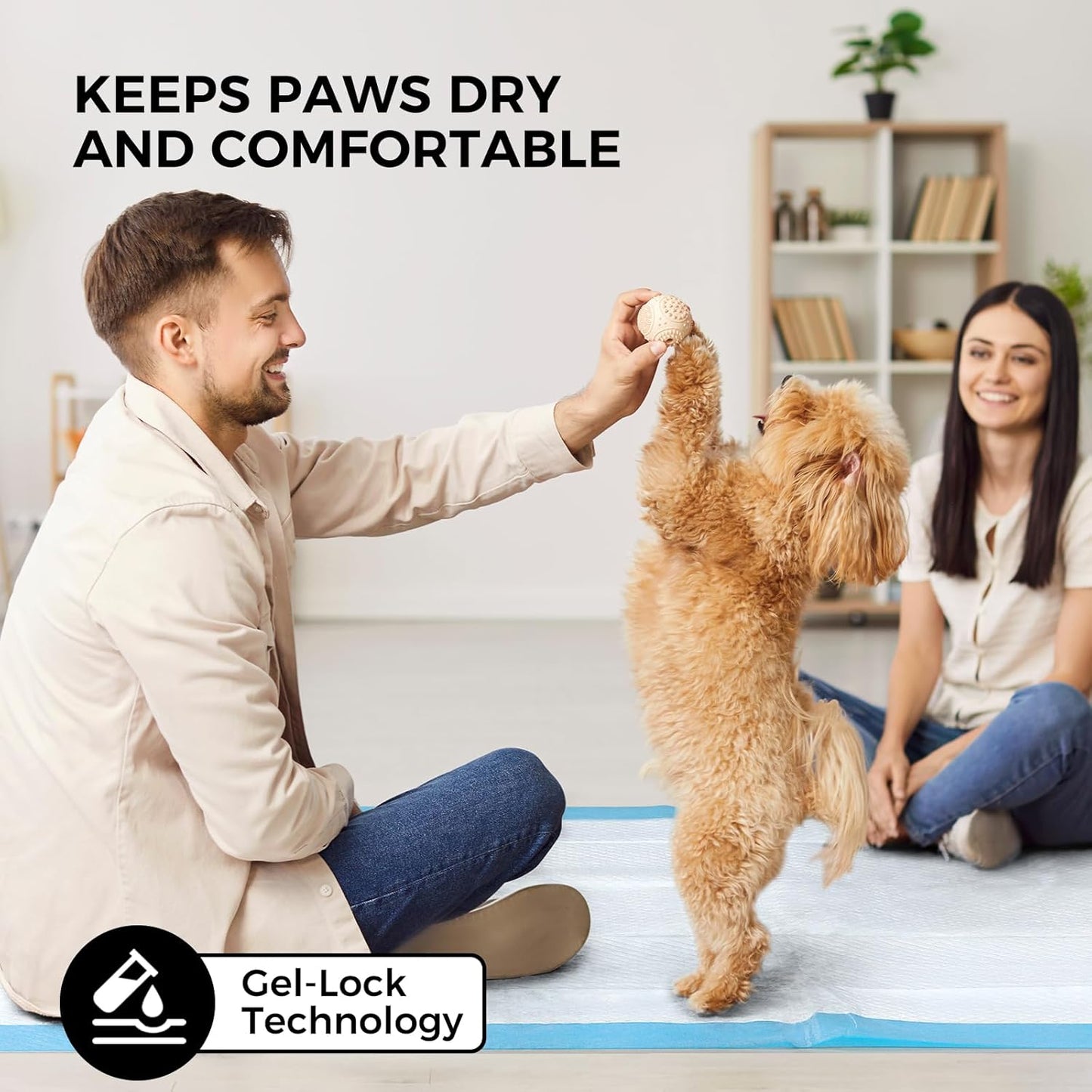 Dogcator leak proof pet underpads protecting a hardwood floor from liquid messes.