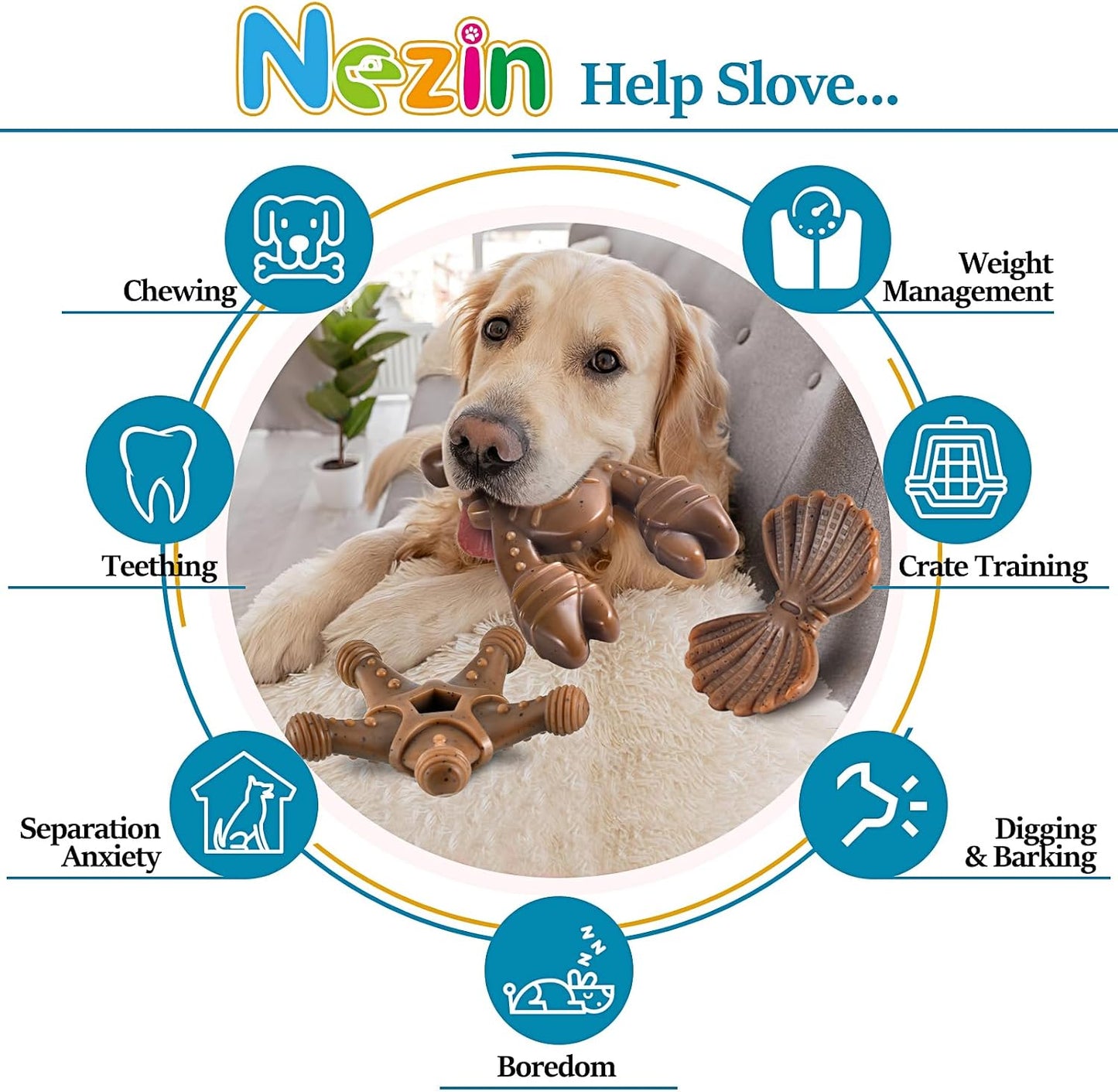 Small and large dog playing with Nezin nylon chew toys