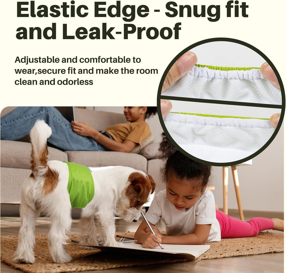AMIKIND small male dog diaper wrap soft jersey knit lining close up