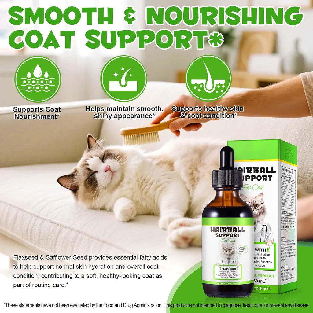 Infographic of Arkture cat hairball relief formula demonstrating daily feeding guide instructions.