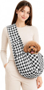 Dog Sling Carrier for Small Dogs and Cats 5-16 lbs, Puppy Carrier Sling with Safety Hook and Storage Pocket, Hands Free Pet Carrier Purse for Travel, Walking, Shopping (Ebony Check) - Image 13